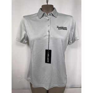 American Express Short Par 4 Silver Polo Shirt Women's SMALL NWT